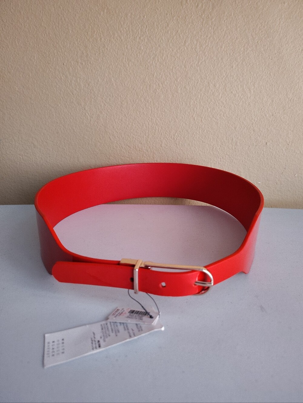 NWT White House Black Market Red Wide Waist Belt Gold Buckle Size XL Statement - Picture 2 of 7